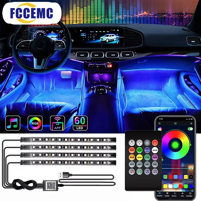 RGB الخلفية عن بعد التطبيق الت - مراجعة Led Ambient Interior Car Lights App Control وسعره
