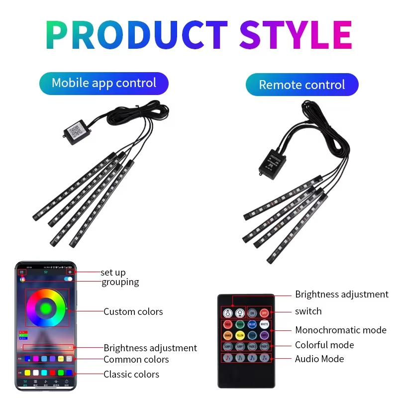 RGB الخلفية عن بعد التطبيق الت - مراجعة Led Ambient Interior Car Lights App Control وسعره