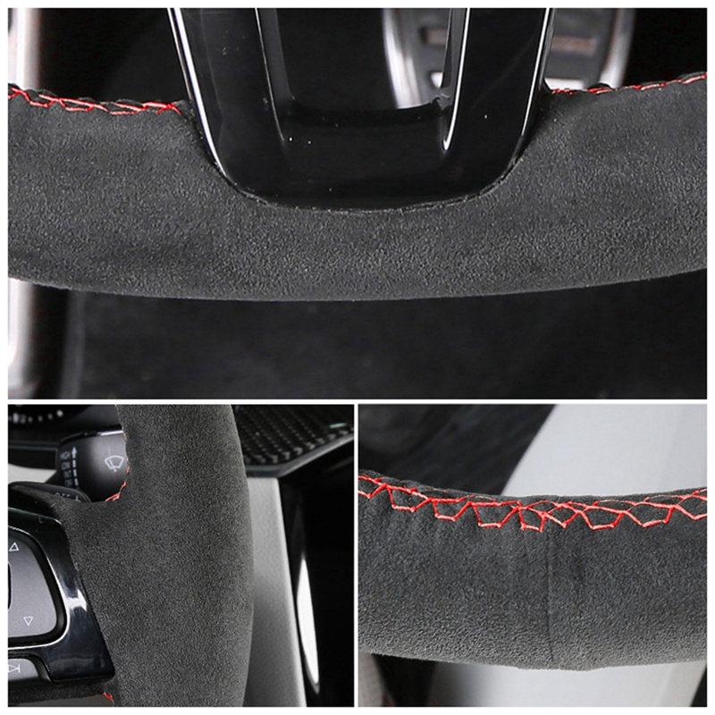 مخصص مخيط يدويا الأسود الجلد ا - مراجعة Car Steering Wheel Cover Anti Slip Breathable وسعره
